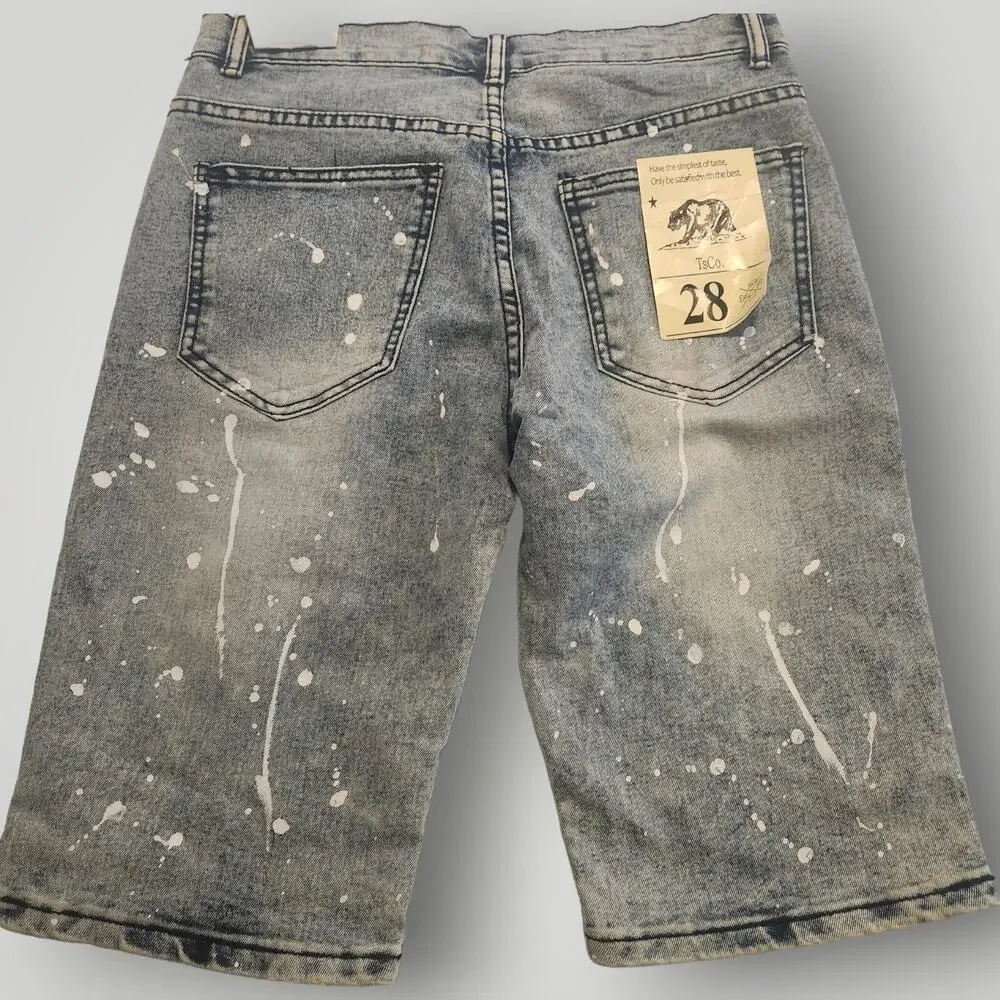 NWT Trestles Supply Men's 28 Blue Medium Wash White Paint Splatter Denim Shorts - Picture 14 of 16